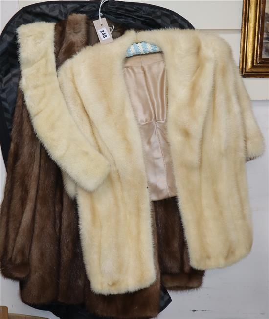 A blond mink stole, with embroidered name to lining and a brown mink jacket